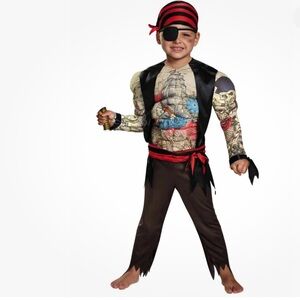 Kids Pirate Costume with padded chest Tattoo chest & Sleeves. Size M(3-4T)